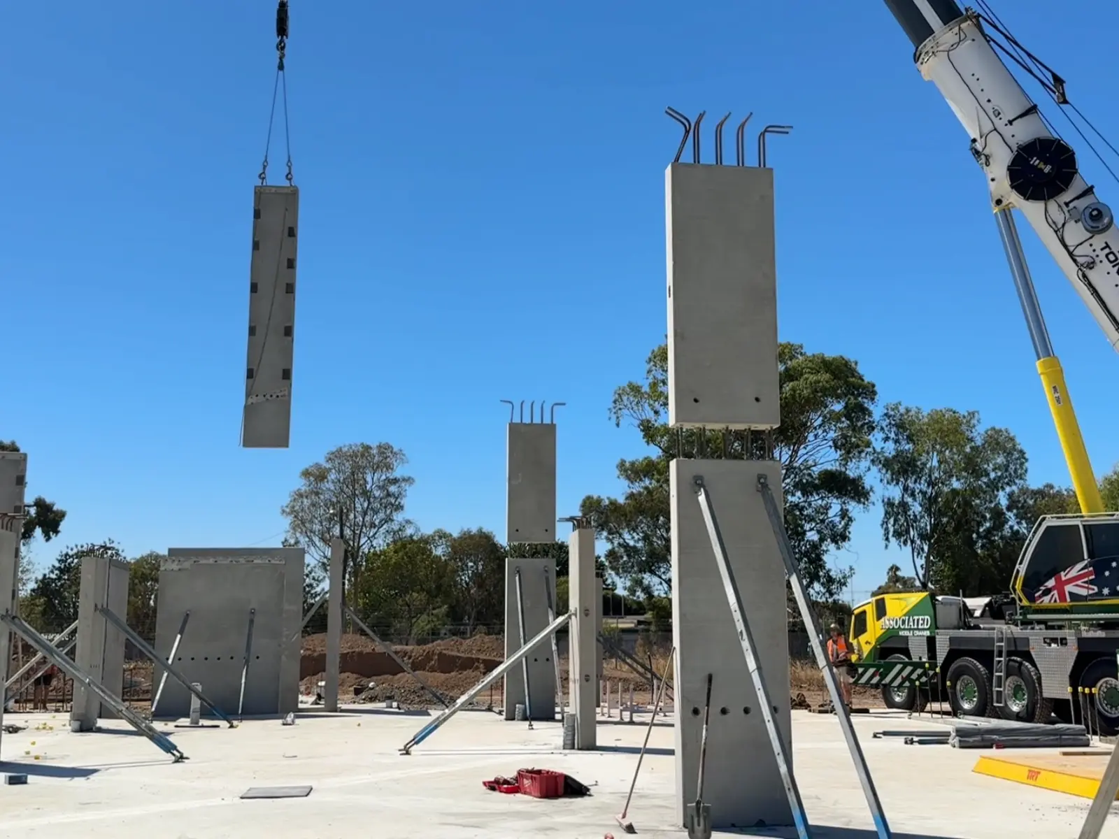 On-site precast panel installation.